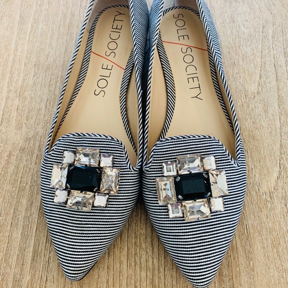 Sole Society Shoes - Sole Society Striped Gem Flats